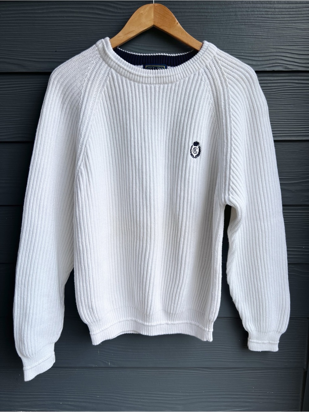 Vintage Chaps Ralph Lauren White Ribbed Long Sleeve Mens Crewneck Sweater Size L